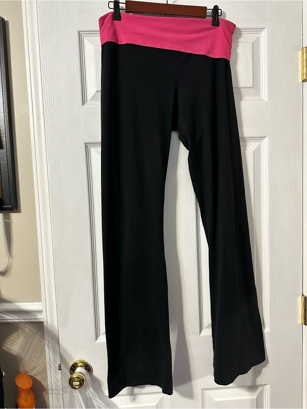 Joe Boxer Black Leggings with Bright Pink Fold-Over Waistband